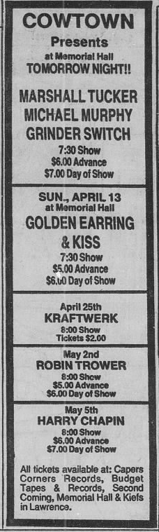 Golden Earring with KISS_Concert ad in The Kansas City Star newspaper March 30 1975
